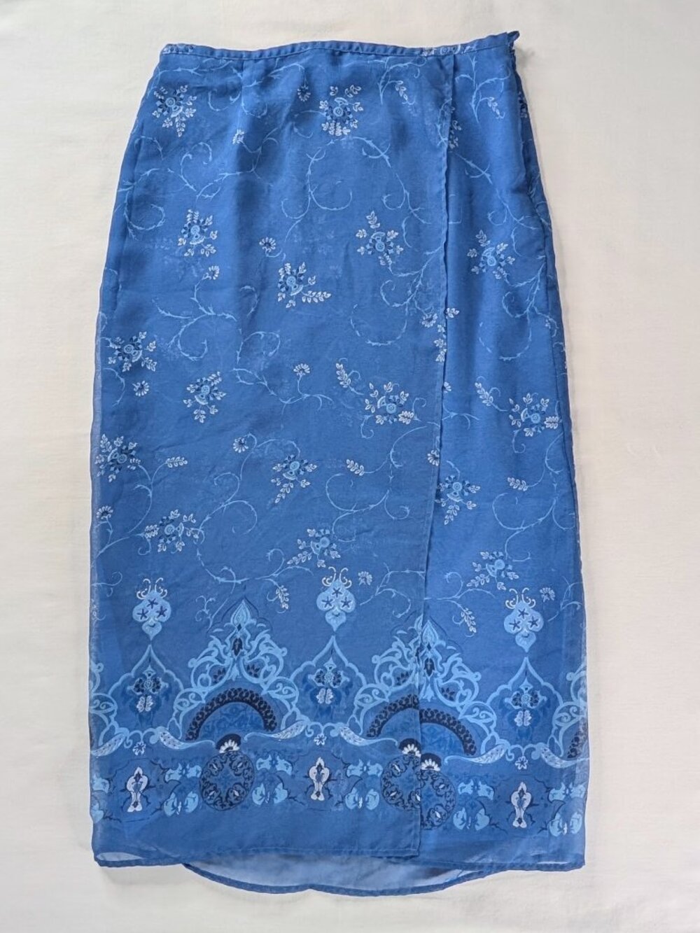 VTG Blue Floral Layered Sheer Top Wrap Skirt Maxi Skirt Ditsy Floral Boho